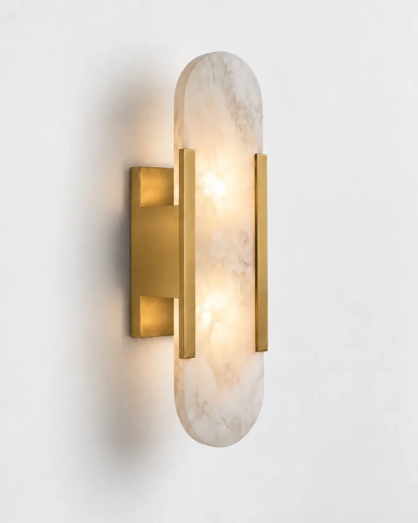 Wandlampe MYRIA, Ovale Alabasterplatte im Art-déco-Stil – Gold, 35 cm, Produktfoto