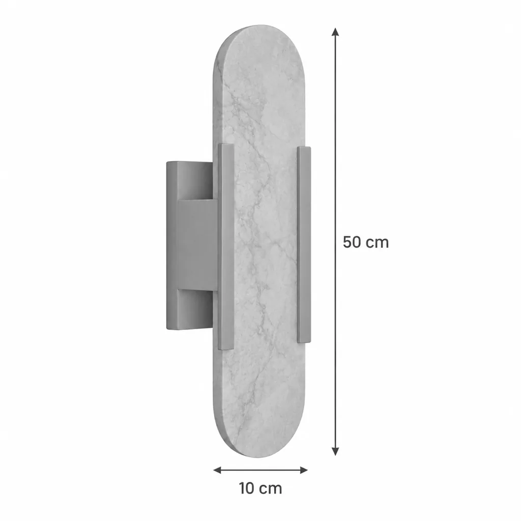 Wandlampe MYRIA, Ovale Alabasterplatte im Art-déco-Stil – Masszeichnung Höhe 50 cm, Breite 10 cm