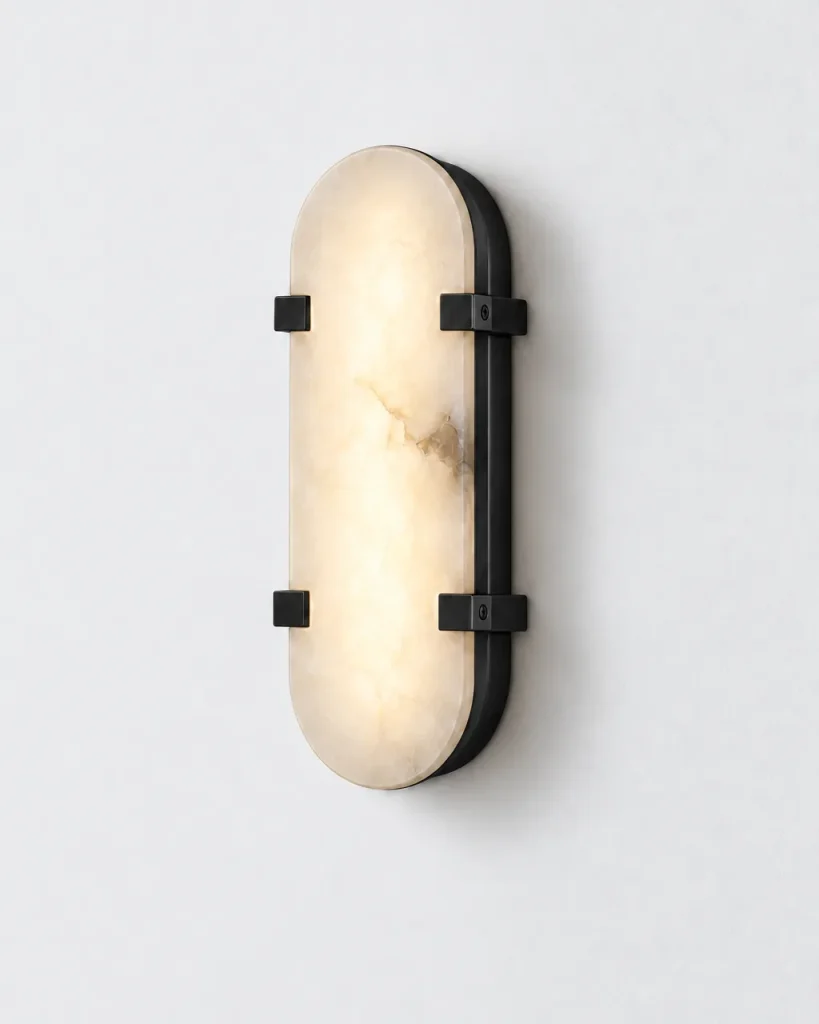 Wandlampe GERCE, Ovale Alabasterplatte mit Metallklammern – Schwarz mit Alabaster, Produktfoto
