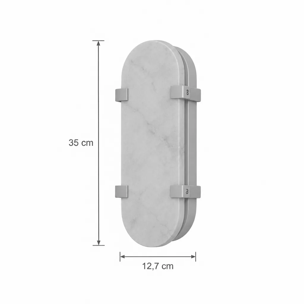 Wandlampe GERCE, Ovale Alabasterplatte mit Metallklammern – Masszeichnung Höhe 35 cm, Breite 12,7 cm