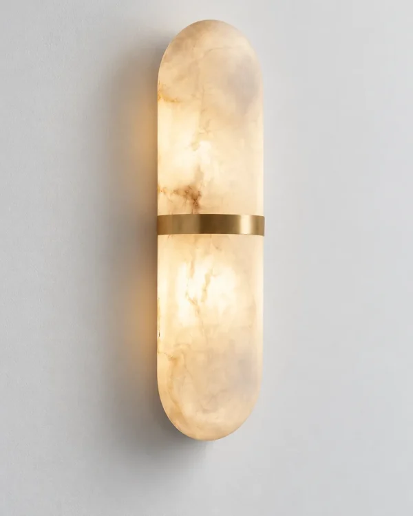 Wandlampe: ovale Alabaster-Leuchte mit Zierband, LED – AUREA
