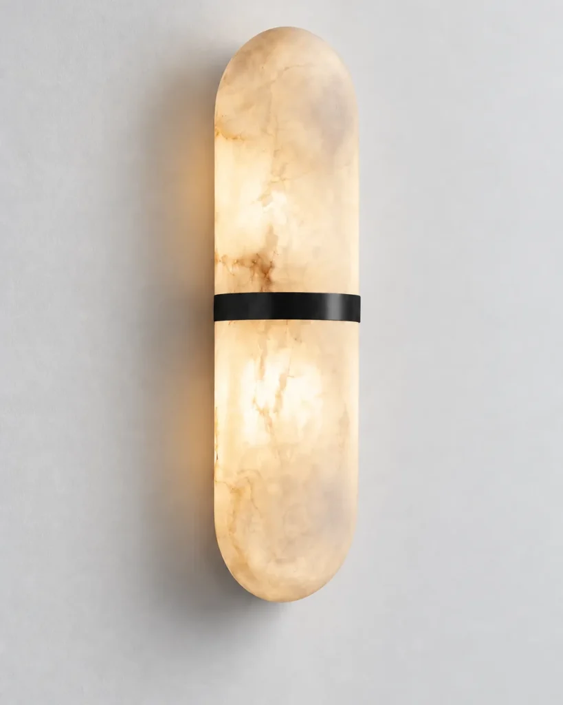 Wandlampe AUREA, ovale Alabaster-Leuchte mit Zierband, LED – Schwarz, Produktfoto