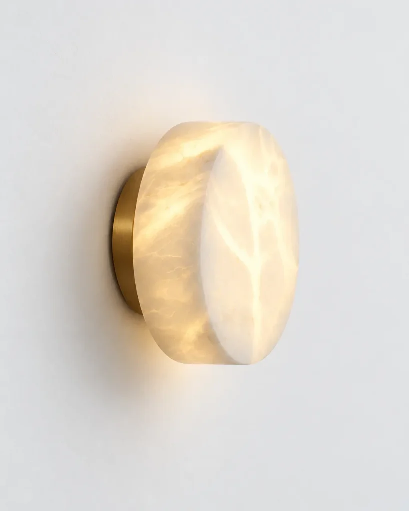 Wandlampe JILVA, Runde Alabaster-Wandleuchte in vier Grössen – Messing, Produktfoto