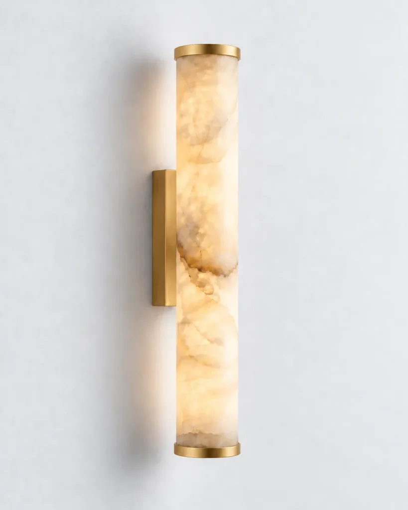 Wandlampe ELDUR, Alabastersäule mit LED, 50 bis 80 cm – Gold, Produktfoto