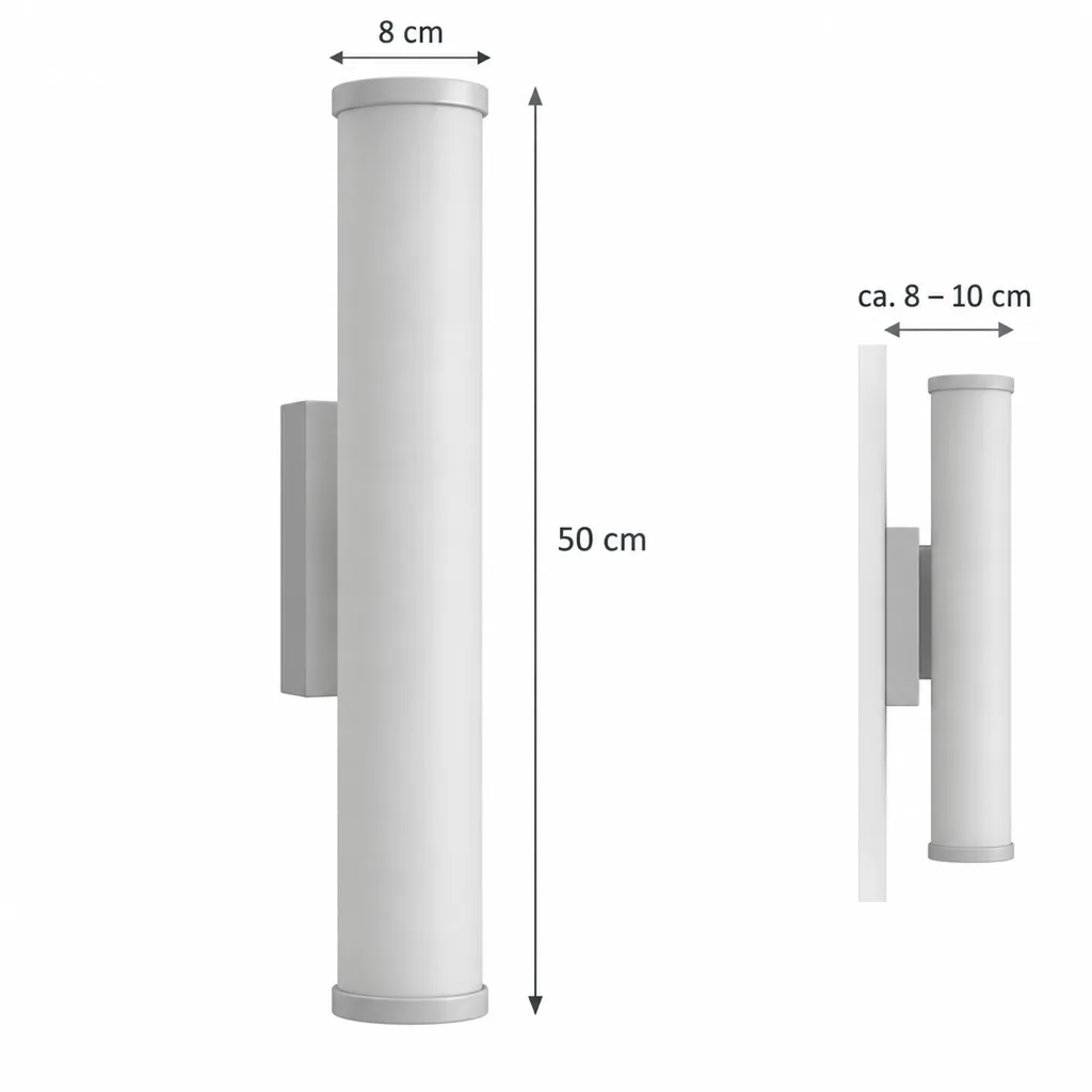 Wandlampe ELDUR, Alabastersäule mit LED, 50 bis 80 cm – Masszeichnung 50 cm