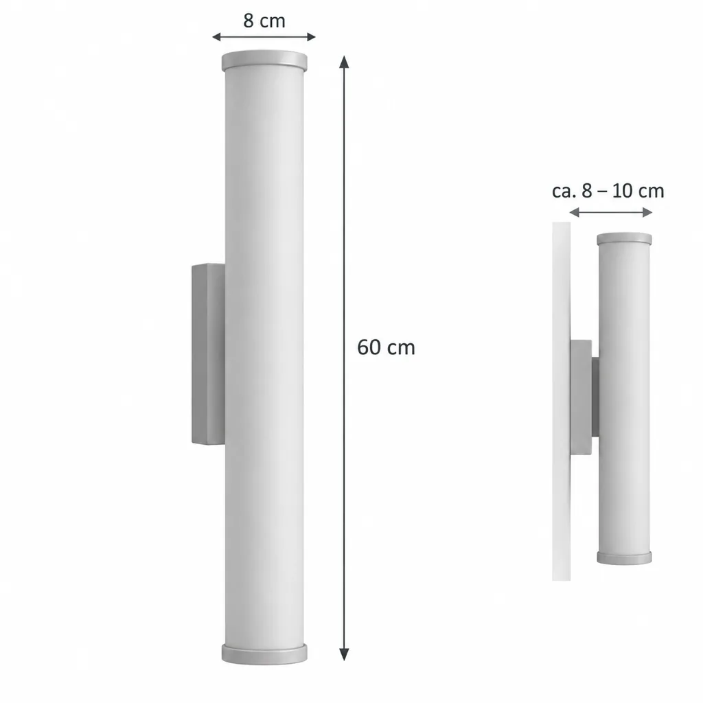 Wandlampe ELDUR, Alabastersäule mit LED, 50 bis 80 cm – Masszeichnung 60 cm