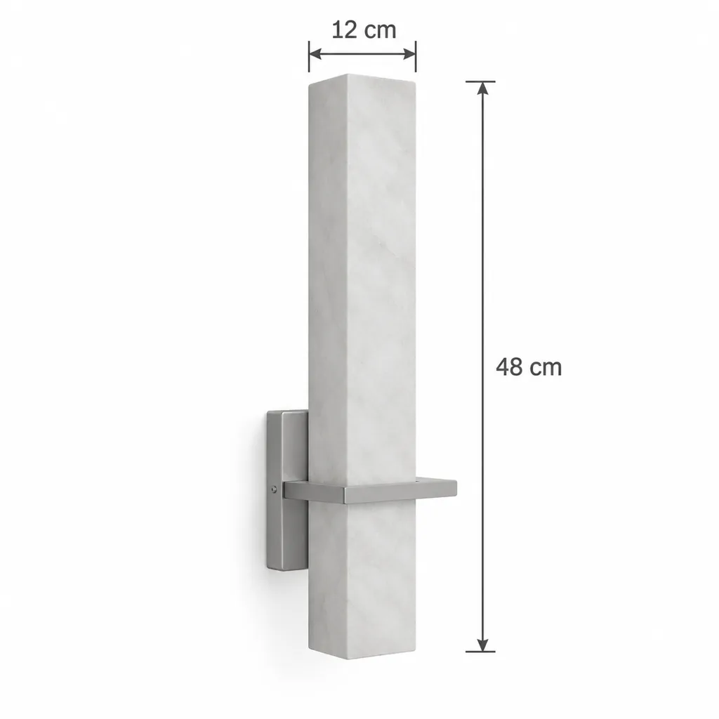Wandlampe MARPAR, Alabasterstab mit Messingband, 48 cm – Masszeichnung Höhe 48 cm, Breite 12 cm