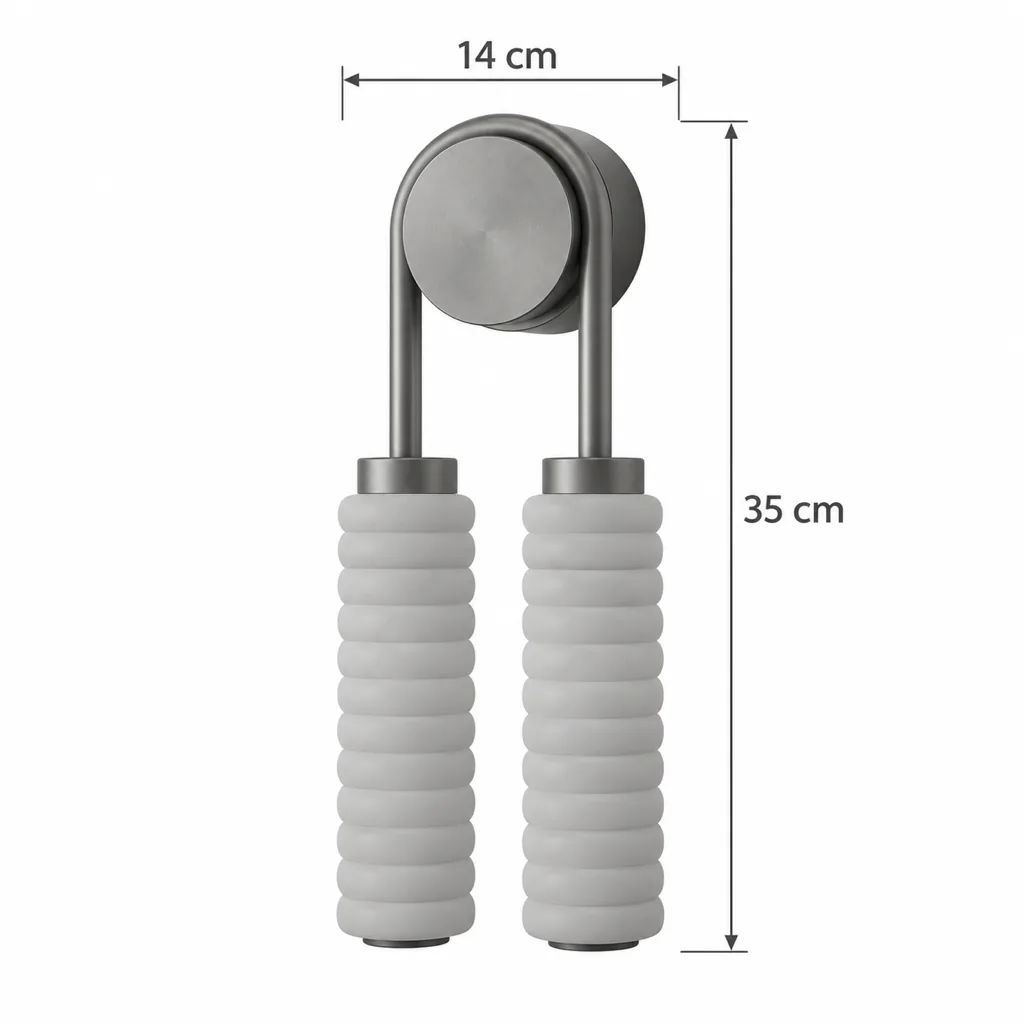 Wandlampe MARKI, Zwei gerippte Steinsäulen am Messingbogen – Masszeichnung Breite 14 cm, Höhe 35 cm