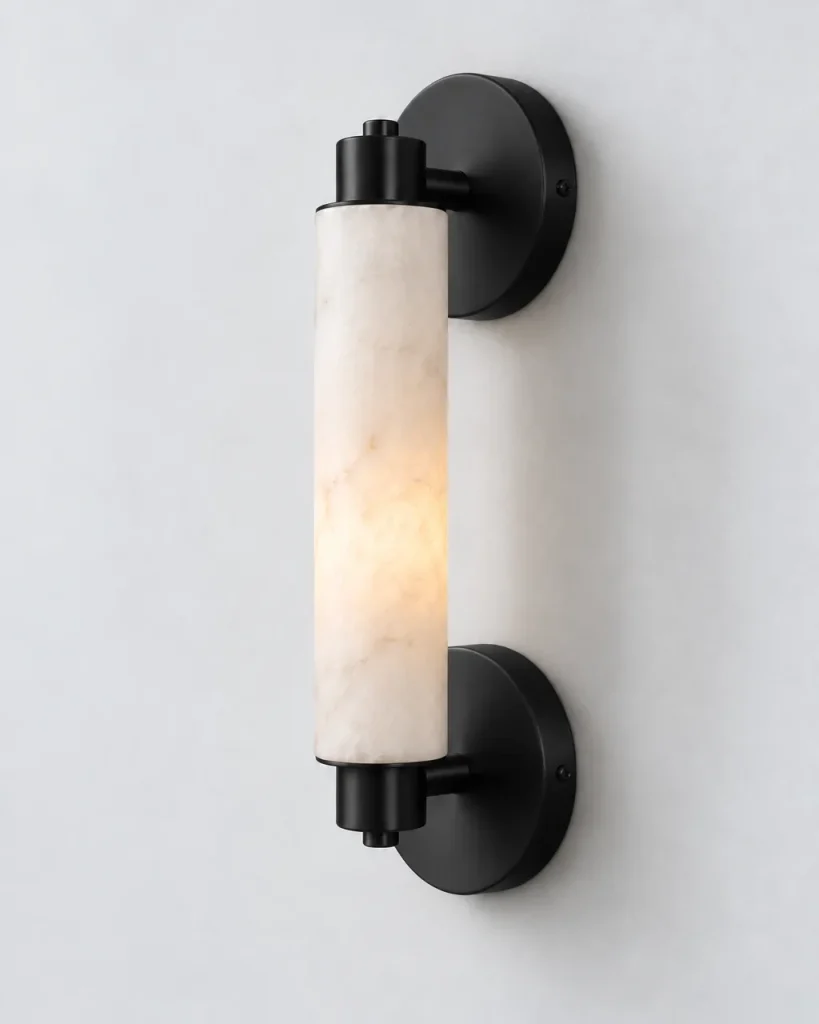 Wandlampe CAJI, Alabaster-Zylinder mit Wandrosetten – Schwarz, Produktfoto