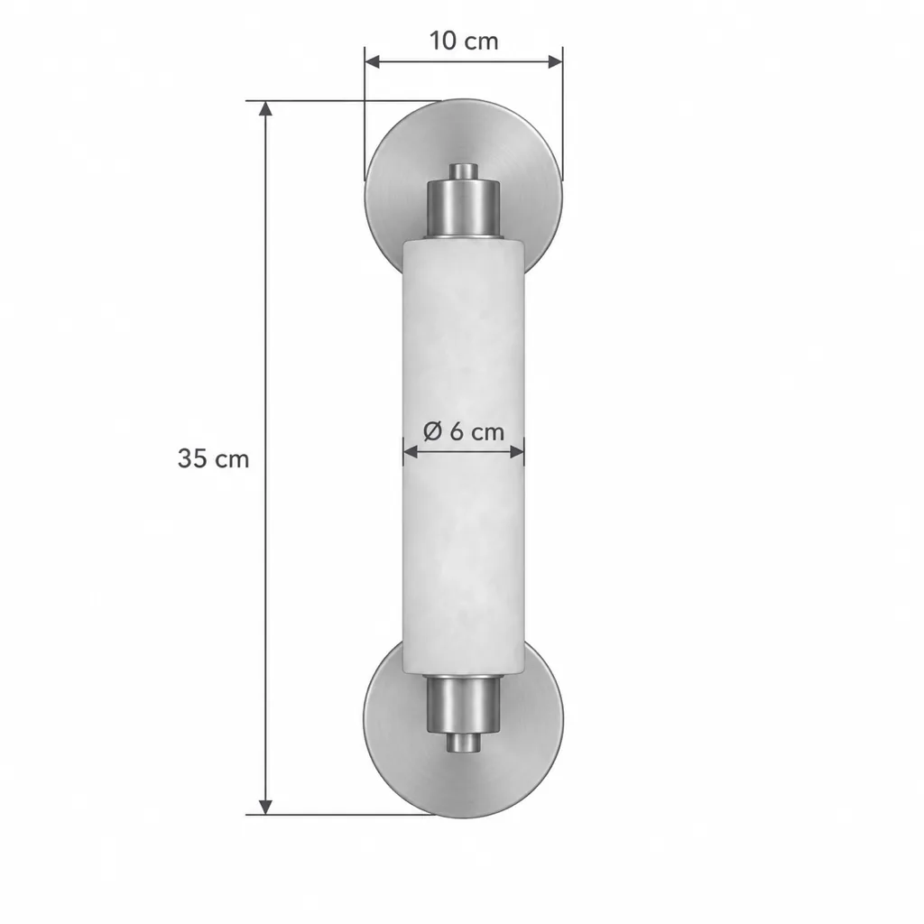 Wandlampe CAJI, Alabaster-Zylinder mit Wandrosetten – Masszeichnung Einfach 35 cm