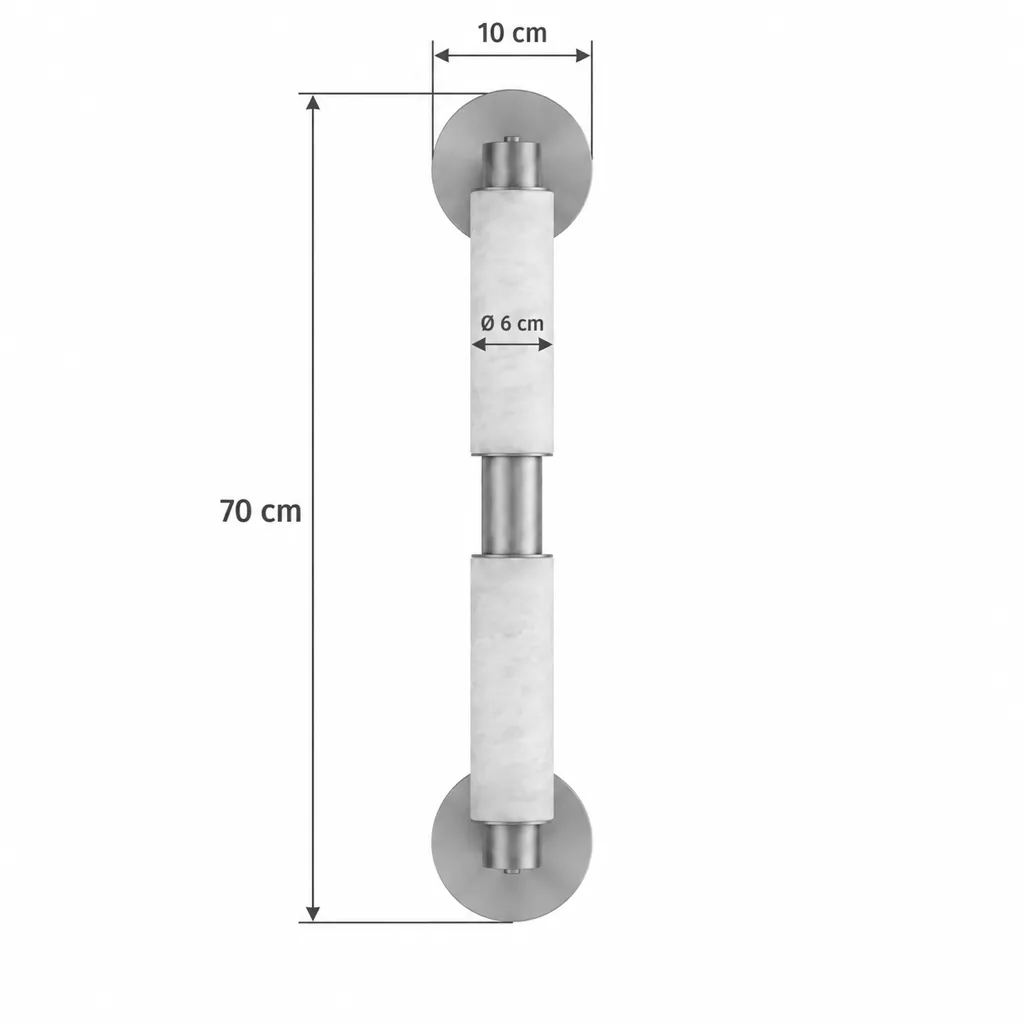 Wandlampe CAJI, Alabaster-Zylinder mit Wandrosetten – Masszeichnung Doppelt 70 cm