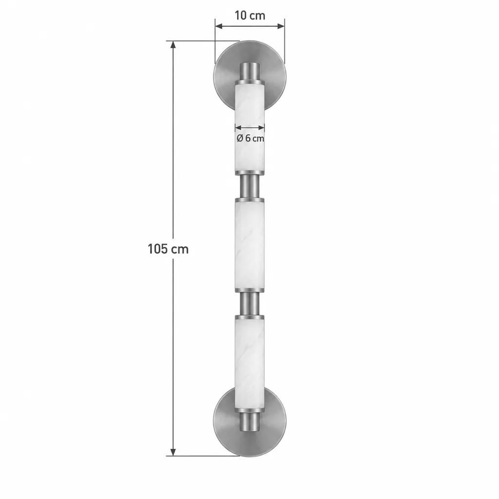 Wandlampe CAJI, Alabaster-Zylinder mit Wandrosetten – Masszeichnung Dreifach 105 cm