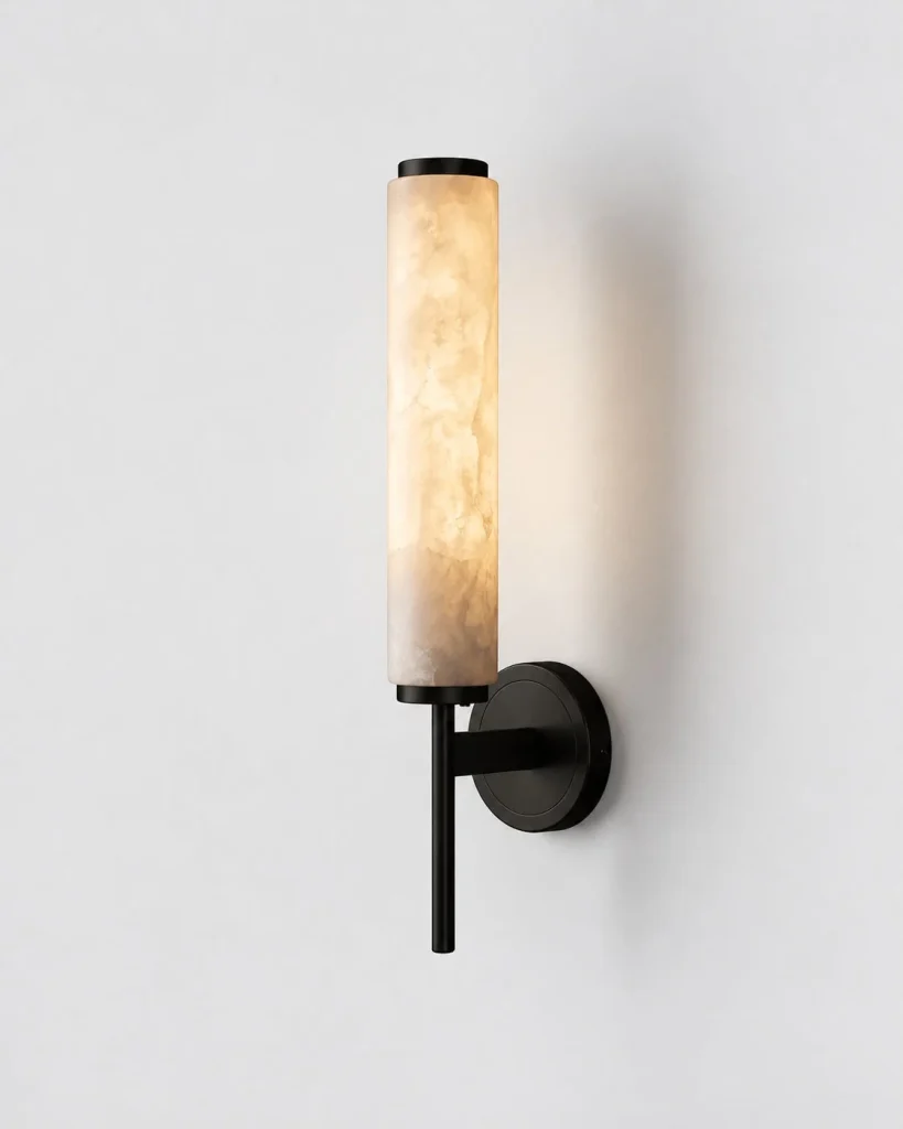 Wandlampe STILA, Alabasterzylinder in einfacher oder doppelter Form – Einfach / Schwarz, Produktfoto