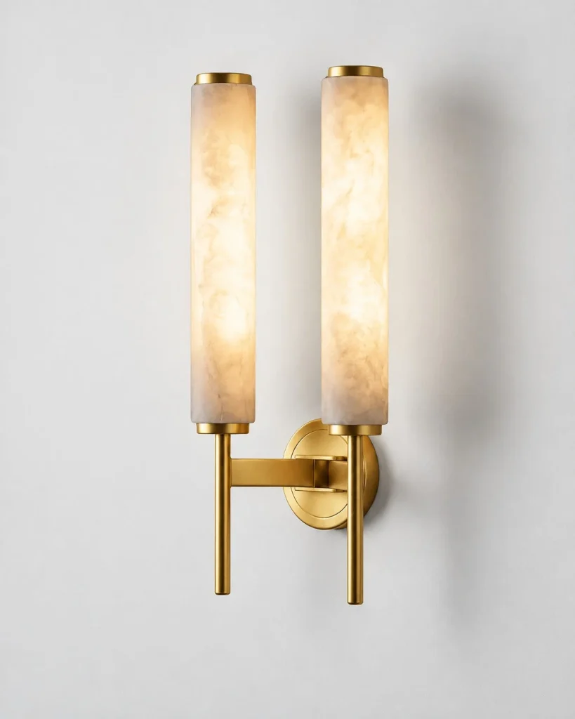 Wandlampe STILA, Alabasterzylinder in einfacher oder doppelter Form – Doppelt / Goldfarben, Produktfoto