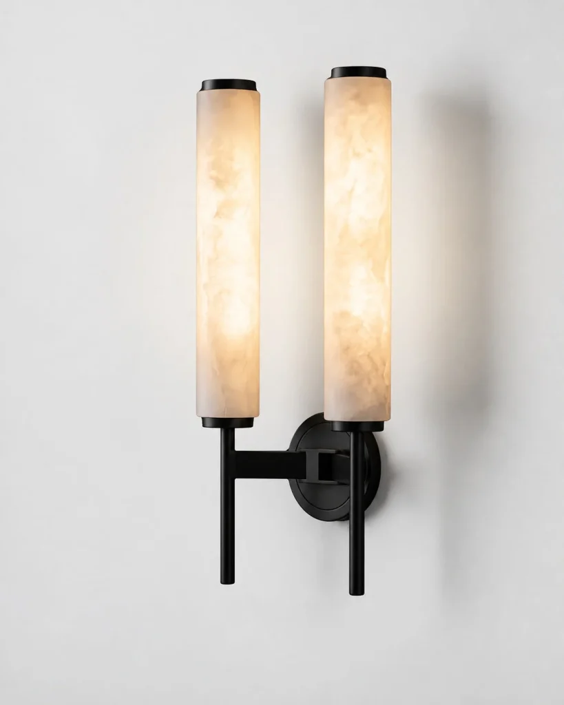 Wandlampe STILA, Alabasterzylinder in einfacher oder doppelter Form – Doppelt / Schwarz, Produktfoto
