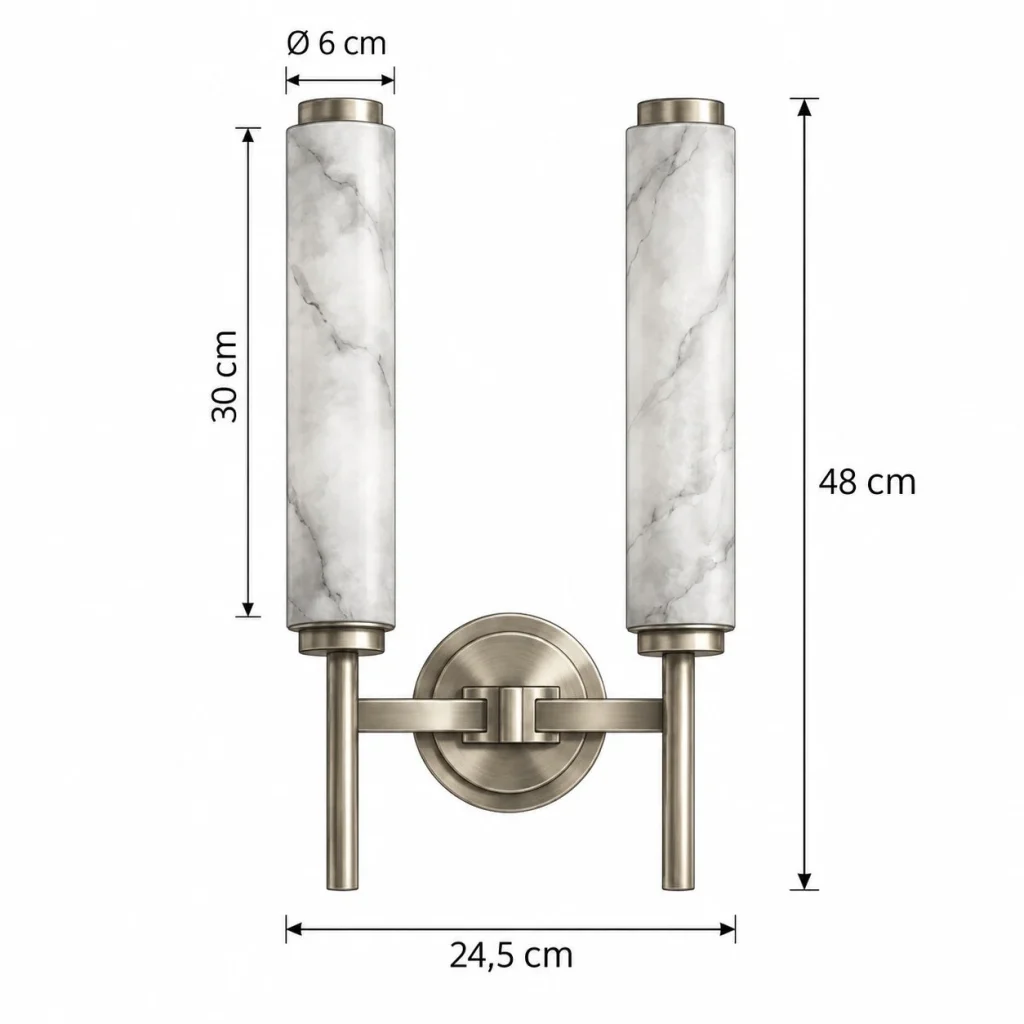 Wandlampe STILA, Alabasterzylinder in einfacher oder doppelter Form – Masszeichnung