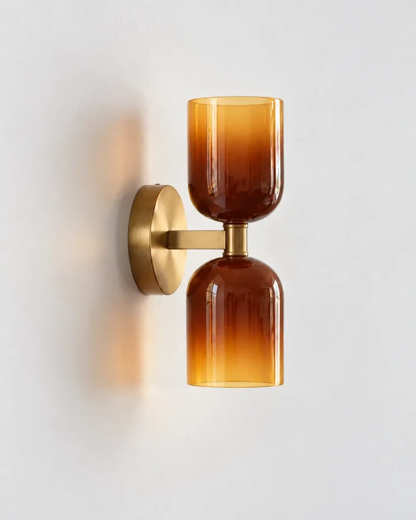 Wandlampe GALO, Up & Down mit Bernsteinglas und Gold – Bernstein, Produktfoto