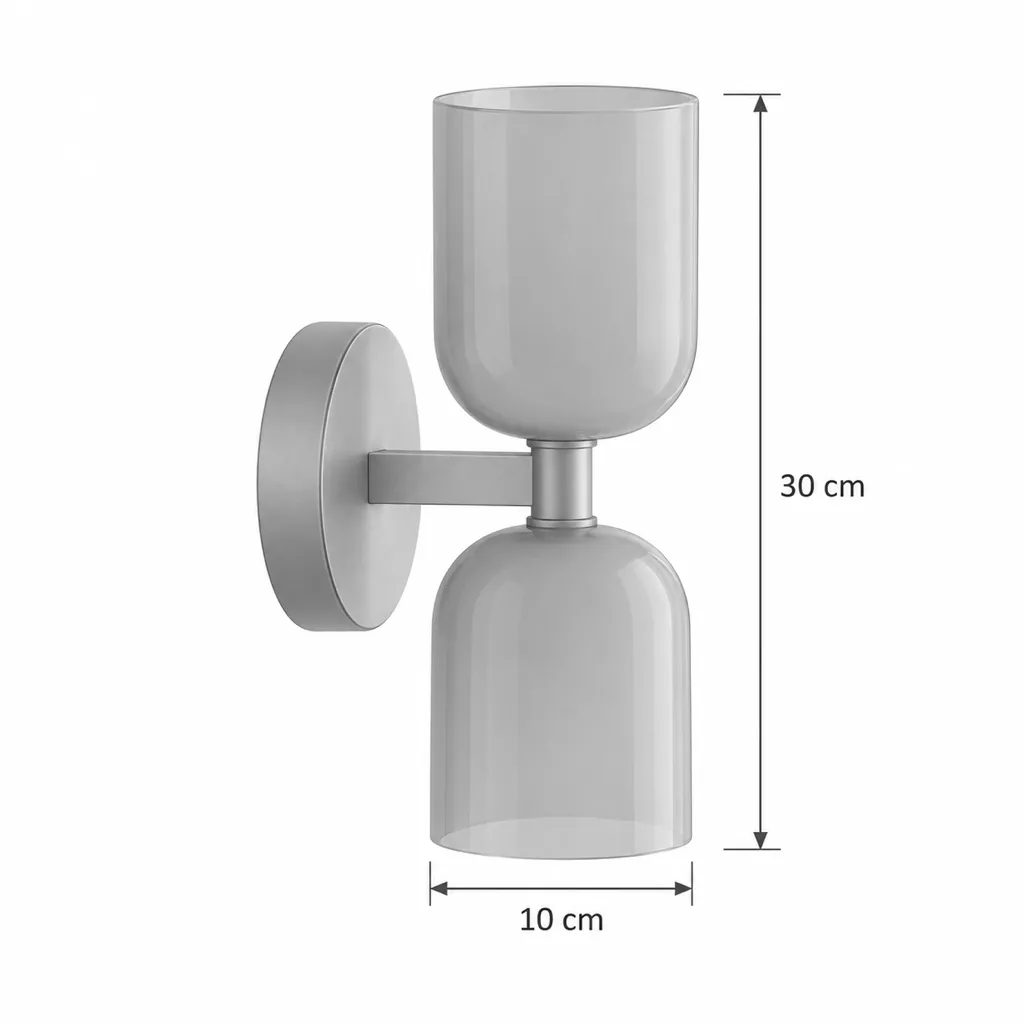 Wandlampe GALO, Up & Down mit Bernsteinglas und Gold – Masszeichnung Höhe 30 cm, Breite 10 cm