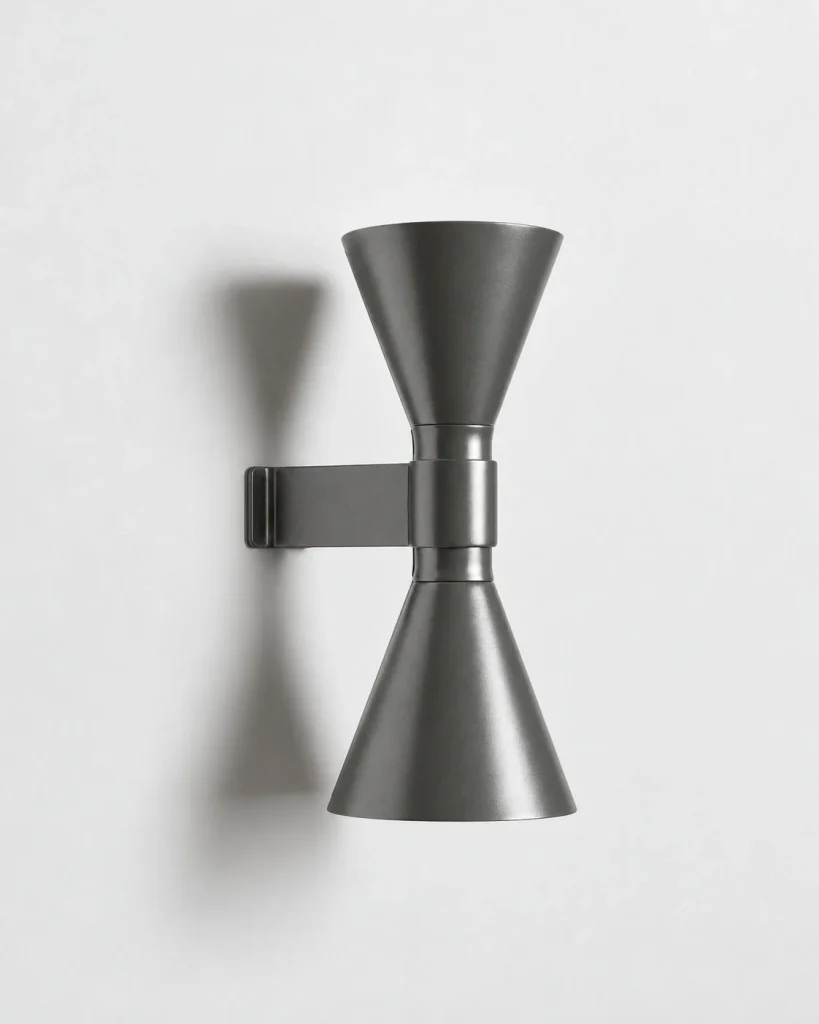 Wandlampe RIVO, Doppelkegel aus Metall und Aluminium – Grau, Produktfoto