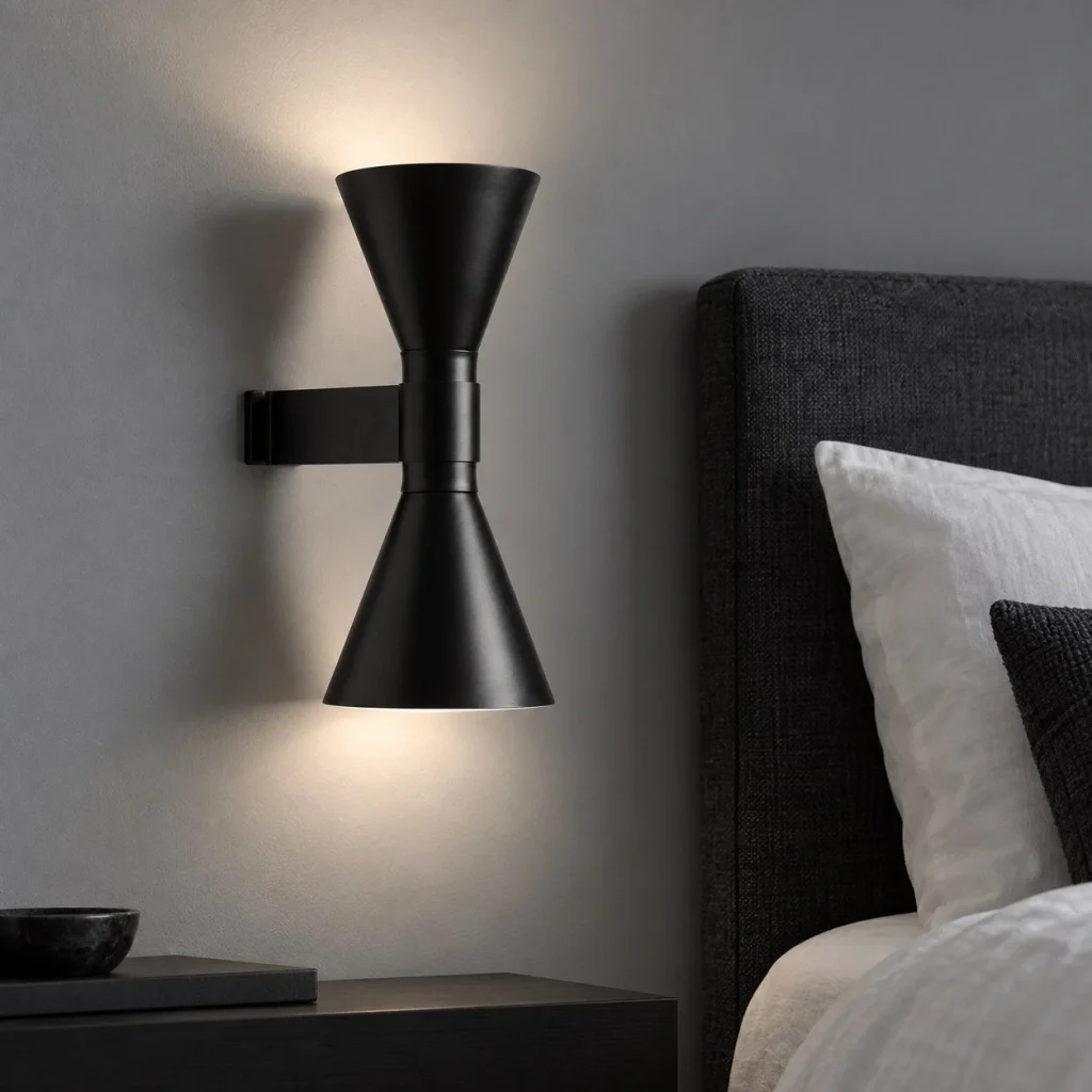 Wandlampe RIVO, Doppelkegel aus Metall und Aluminium – Abendambiente