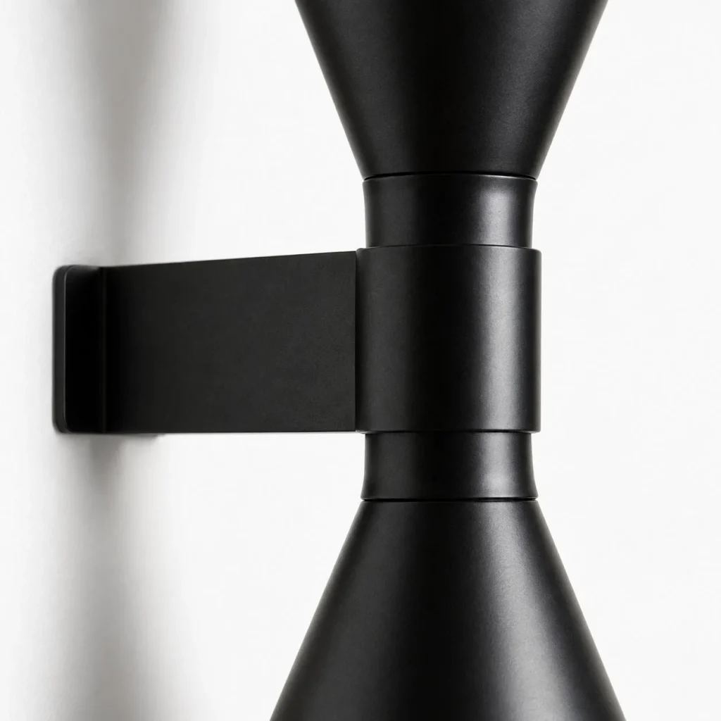 Wandlampe RIVO, Doppelkegel aus Metall und Aluminium – Materialdetail