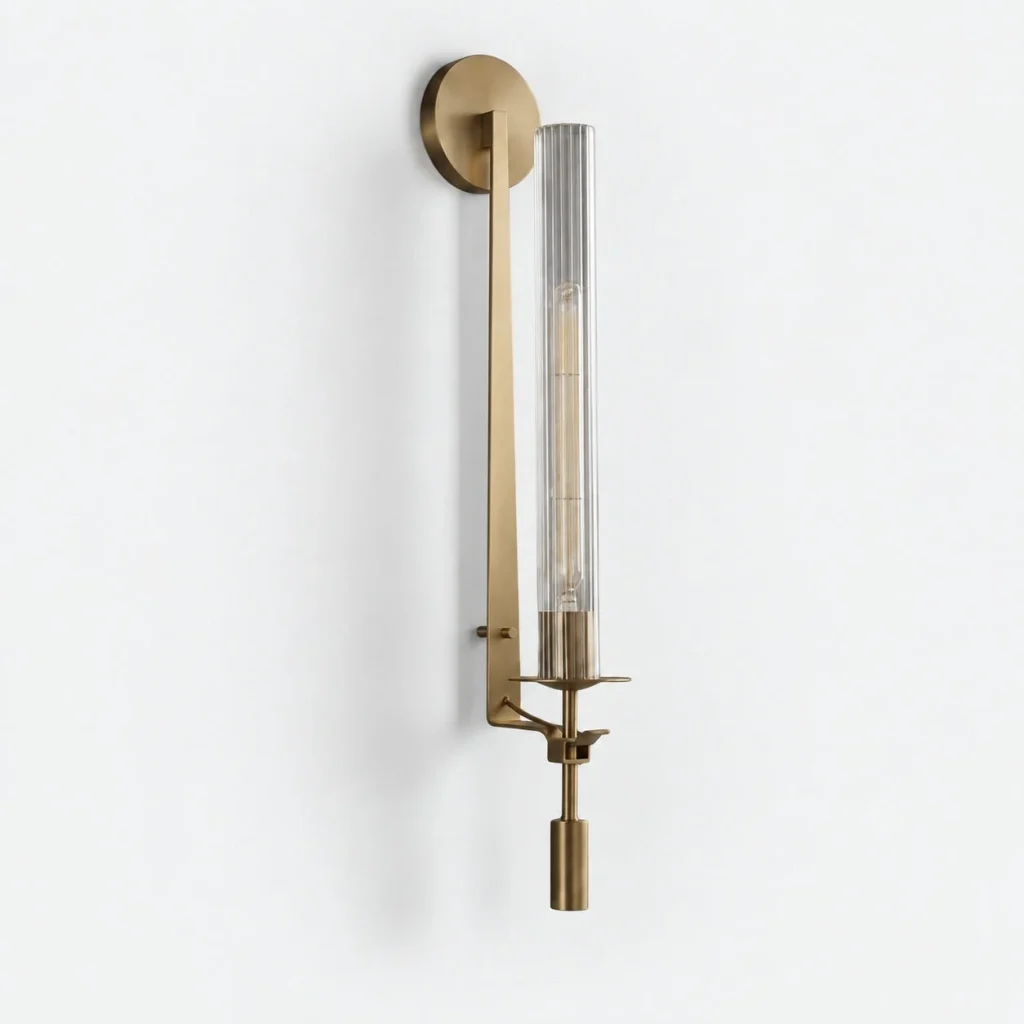 Wandlampe WILIO, Fackelform mit geriffeltem Glas – Goldfarben, Produktfoto