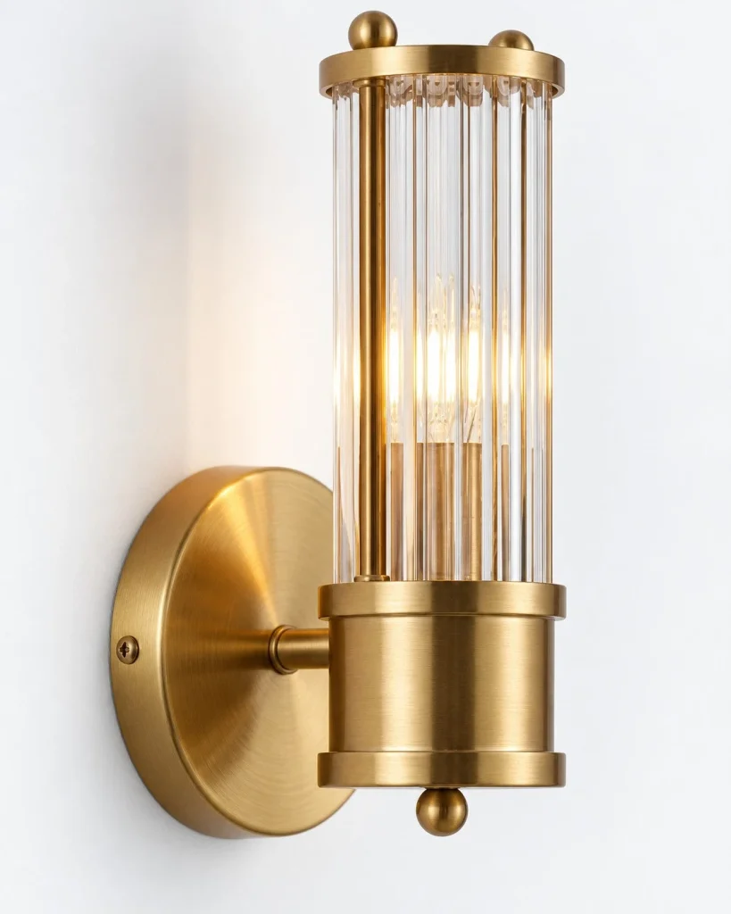 Wandlampe JOVID, geriffeltes Glas in einfacher oder doppelter Form – Detailansicht, Einfach