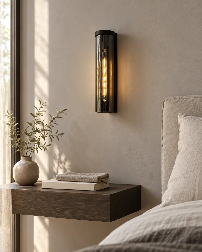 Wandlampe VENOR, Glas-Wandleuchte mit Halbzylinder, E14 – im Schlafzimmer neben dem Bett, Tageslicht