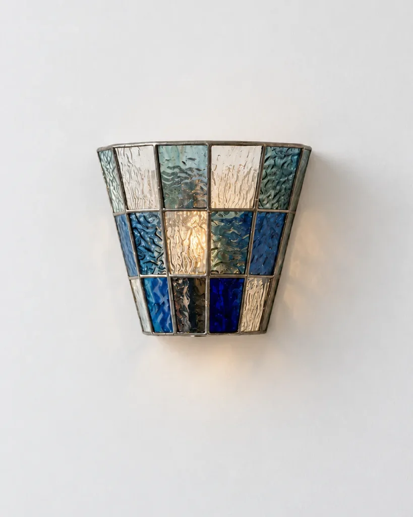 Wandlampe KIAN, Wandleuchte aus Glasmosaik mit Chromfassung – Blau, Produktfoto