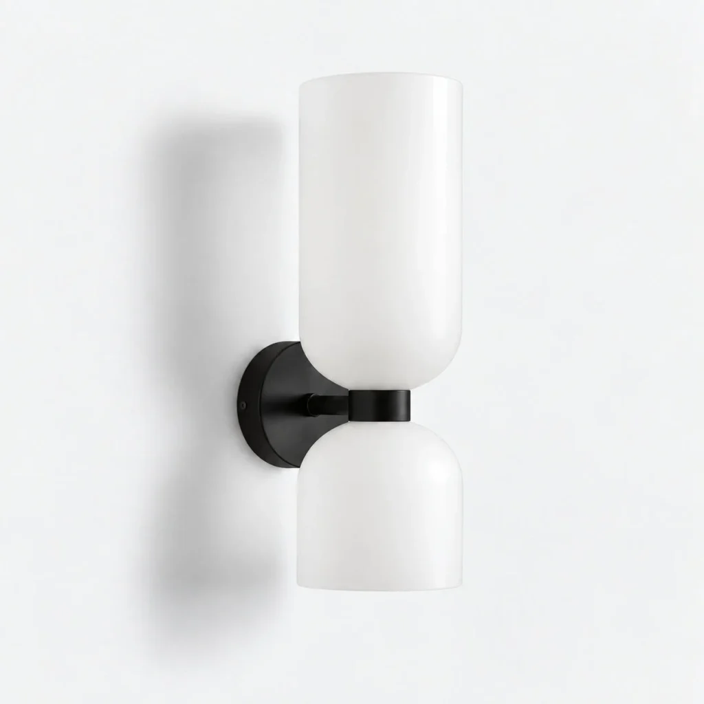 Wandlampe LODYA, Glaszylinder und Kuppel mit Metallhalter – Schwarz / Opal, Produktfoto