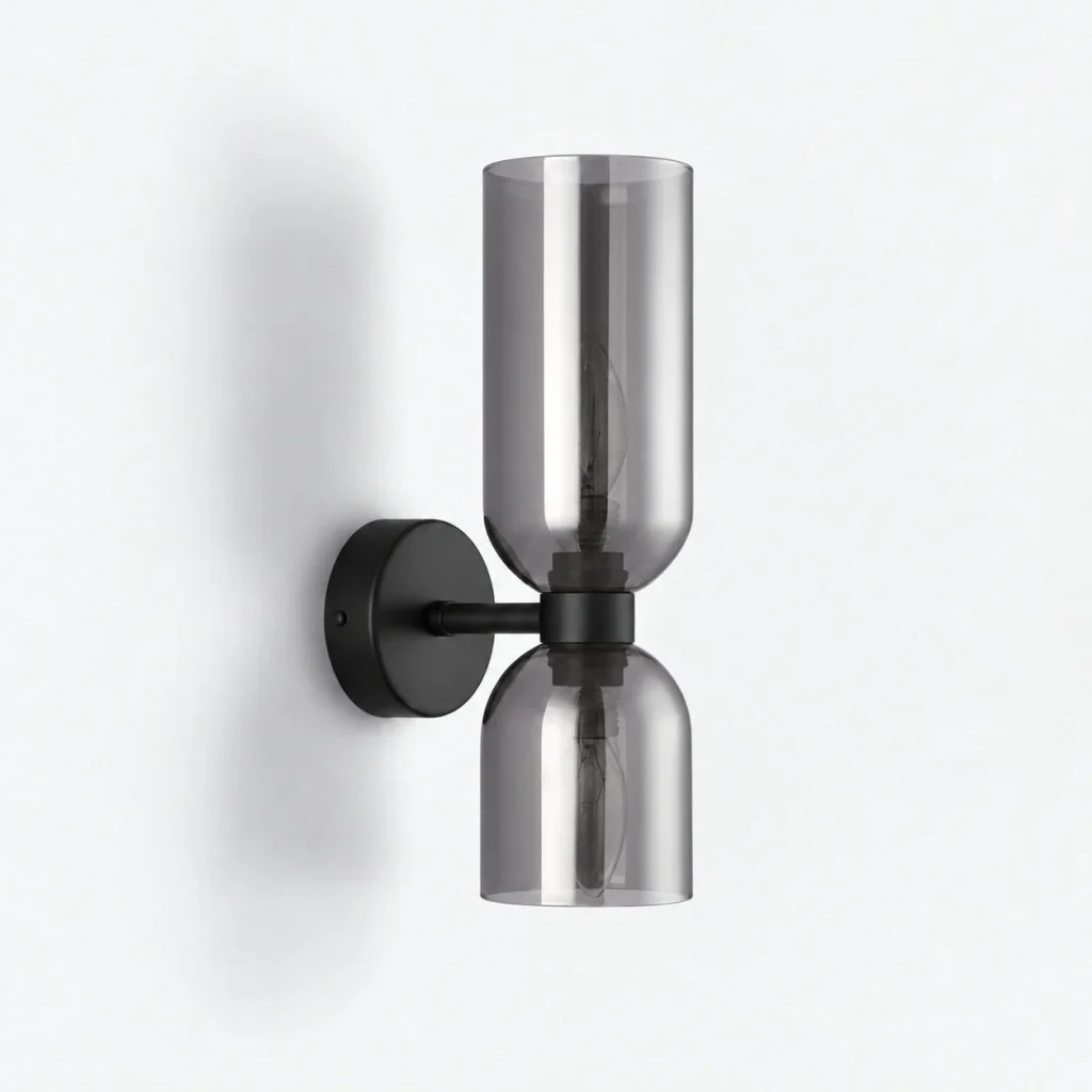 Wandlampe LODYA, Glaszylinder und Kuppel mit Metallhalter – Schwarz / Rauchgrau, Produktfoto