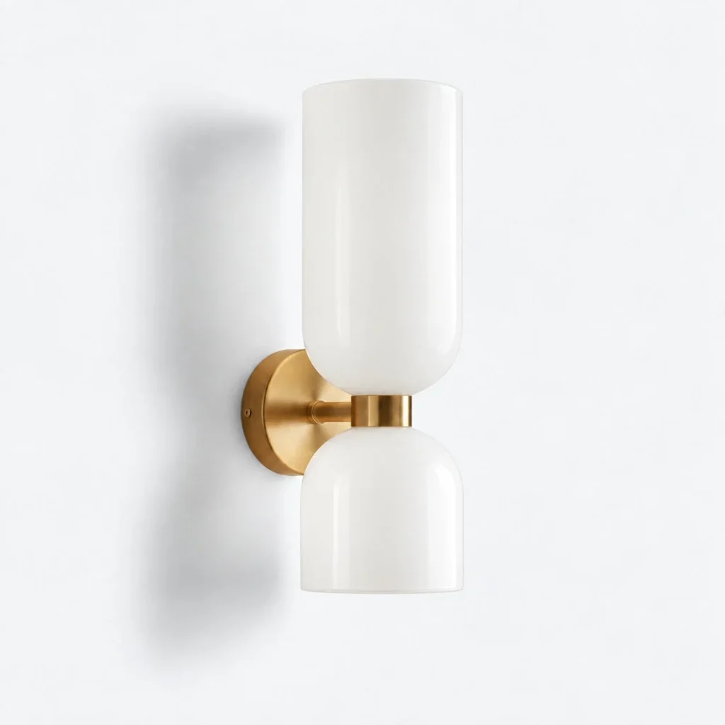 Wandlampe LODYA, Glaszylinder und Kuppel mit Metallhalter – Goldfarben / Opal, Produktfoto