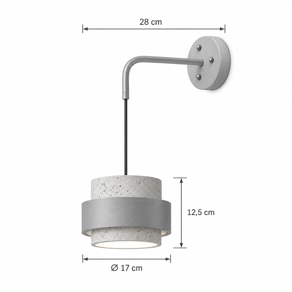 Applique KERA, pendente in travertino e noce – disegno tecnico Ø 17 cm, altezza paralume 12,5 cm, sporgenza 28 cm