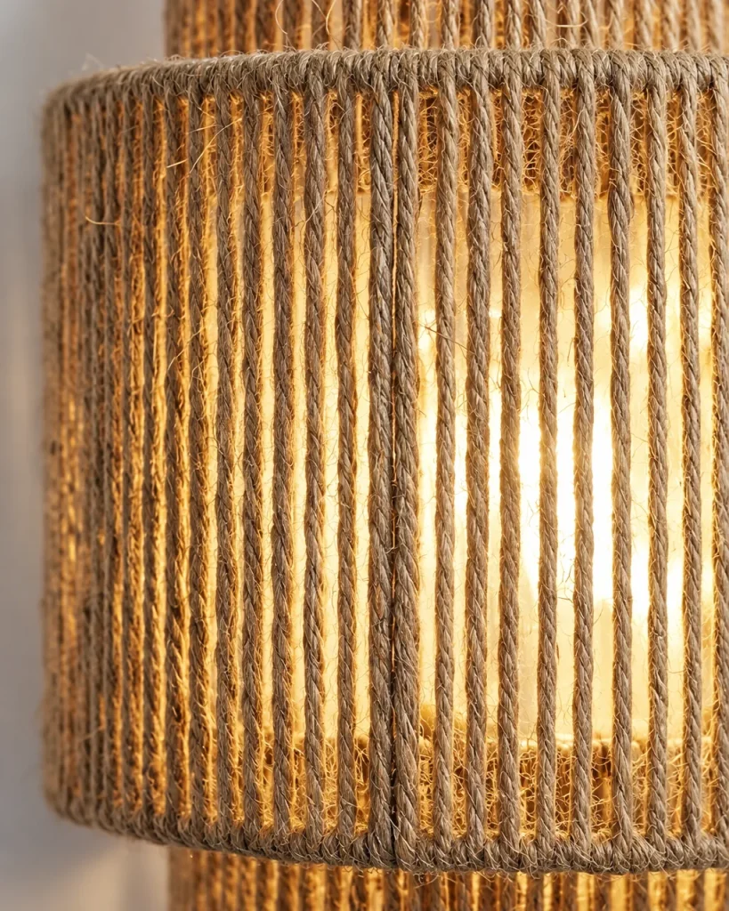 Applique VOKO, applique in corda di canapa su tre livelli – dettaglio della corda di canapa ritorta e delle fibre