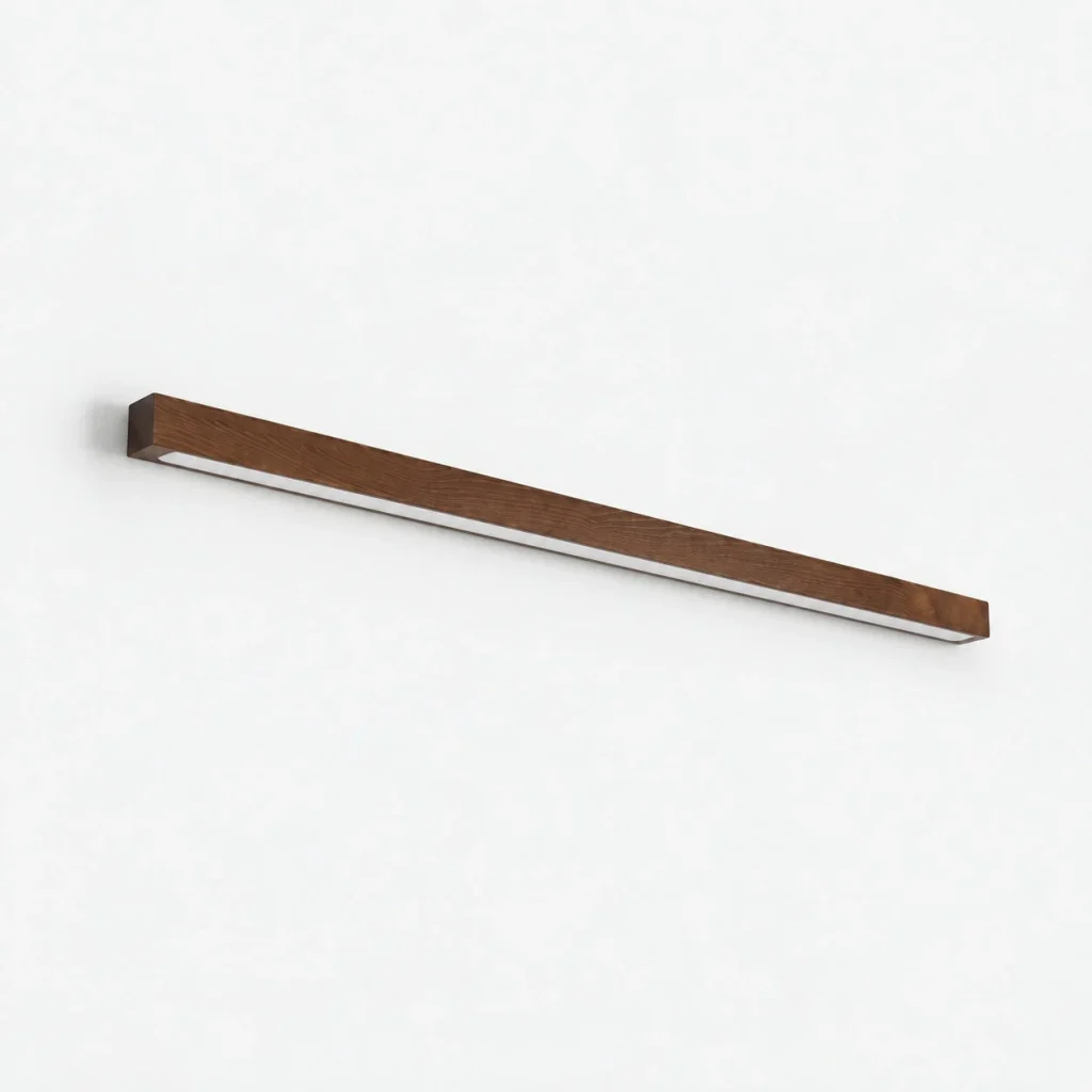 Wandlampe SANNIT, lineare Holzleuchte mit Acryl-Diffusor – Dunkles Holz / 80 cm / Licht nach unten, Produktfoto