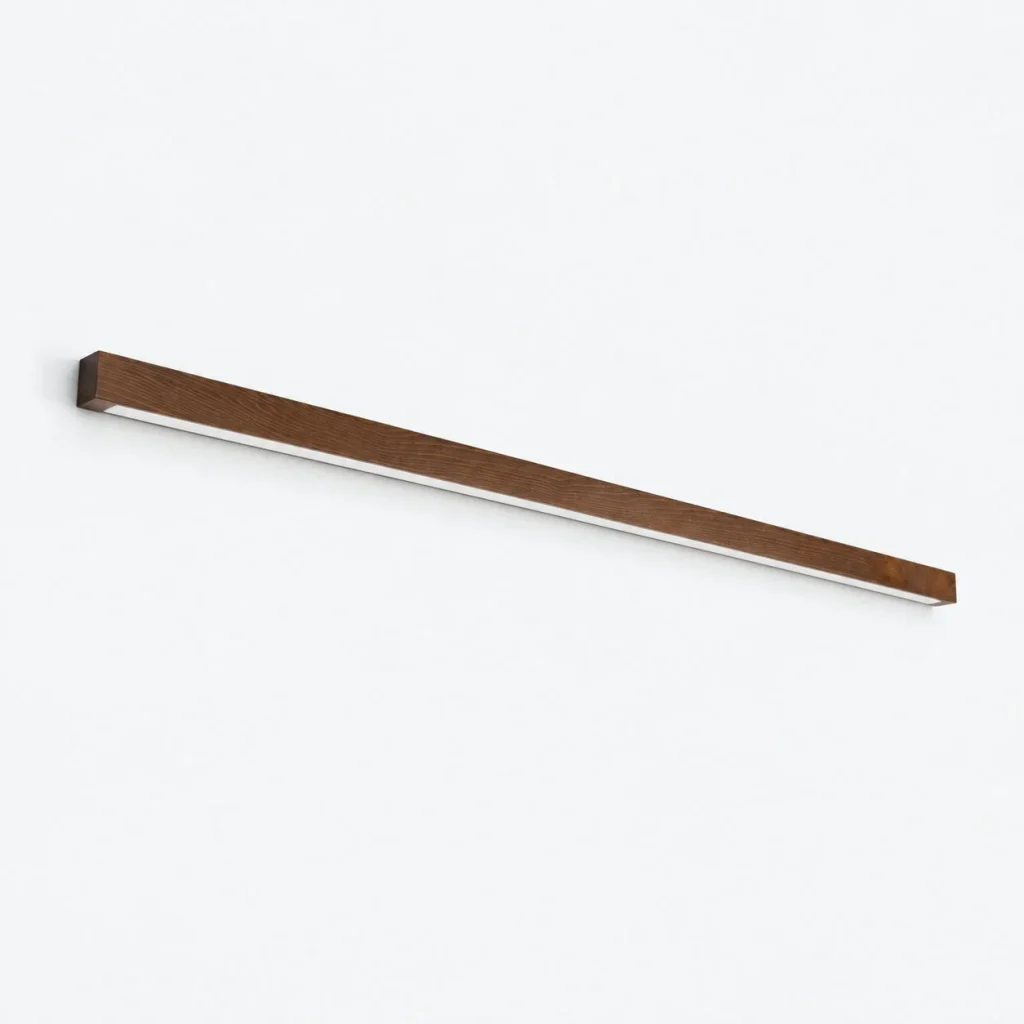 Wandlampe SANNIT, lineare Holzleuchte mit Acryl-Diffusor – Dunkles Holz / 100 cm / Licht nach unten, Produktfoto