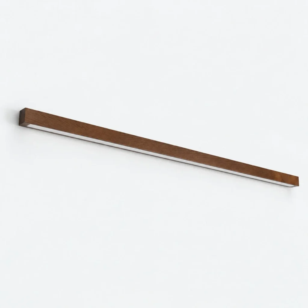 Wandlampe SANNIT, lineare Holzleuchte mit Acryl-Diffusor – Dunkles Holz / 120 cm / Licht nach unten, Produktfoto