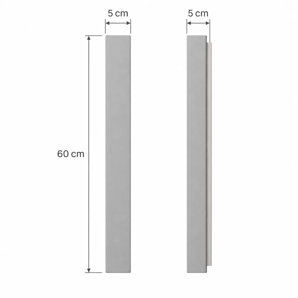 Applique EXTY, linea di luce LED in alluminio – disegno tecnico con misure altezza 60 cm, larghezza e profondità 5 cm