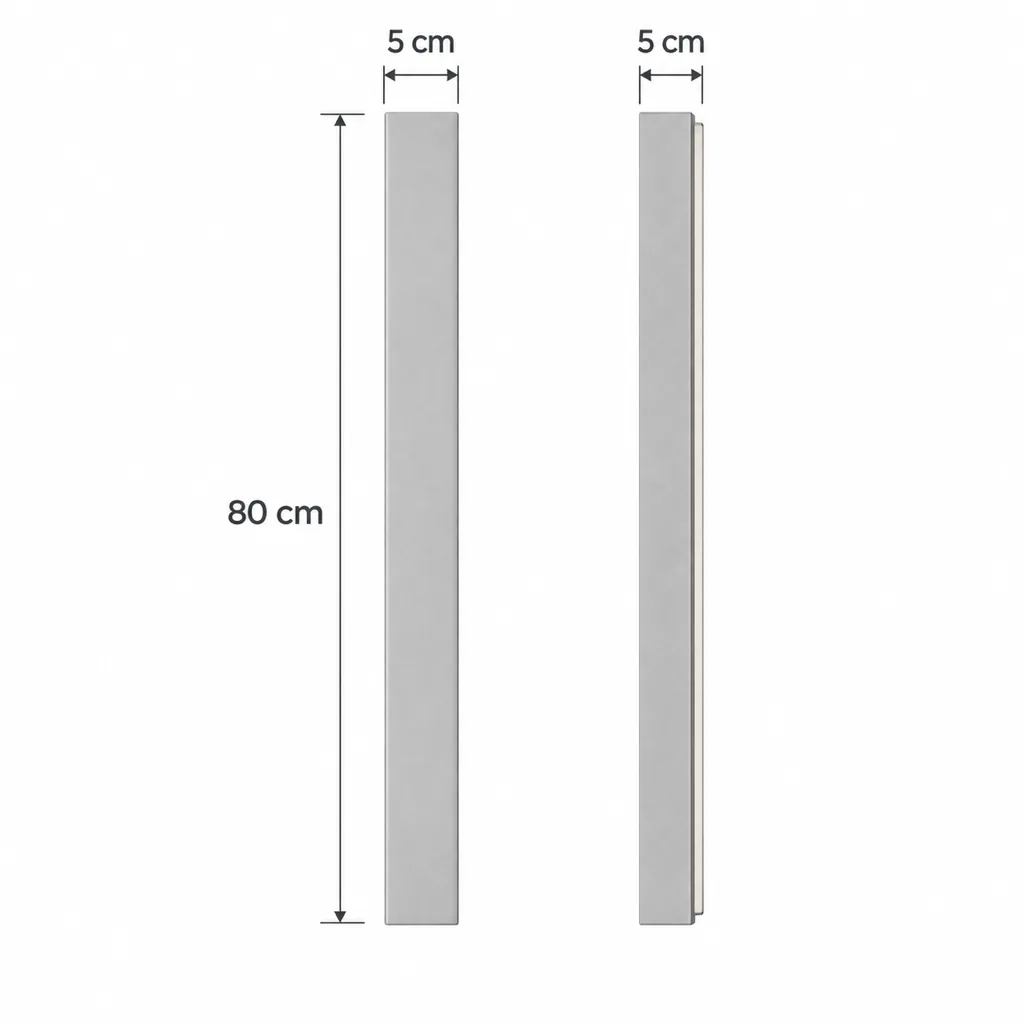 Applique EXTY, linea di luce LED in alluminio – disegno tecnico con misure altezza 80 cm, larghezza e profondità 5 cm