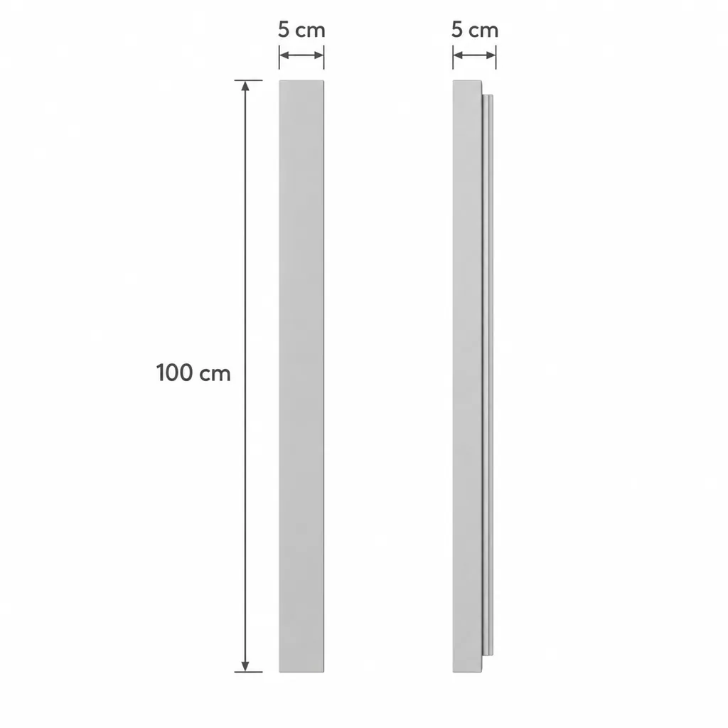 Applique EXTY, linea di luce LED in alluminio – disegno tecnico con misure altezza 100 cm, larghezza e profondità 5 cm