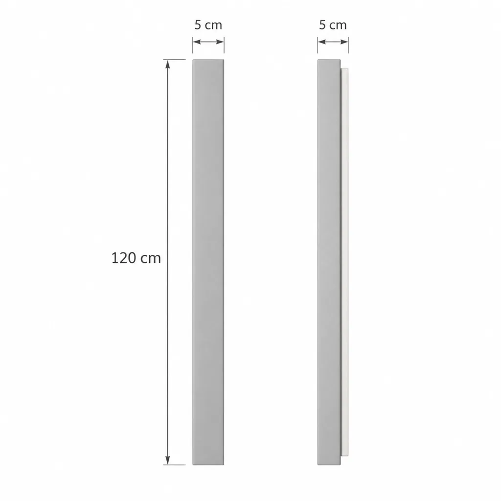 Applique EXTY, linea di luce LED in alluminio – disegno tecnico con misure altezza 120 cm, larghezza e profondità 5 cm