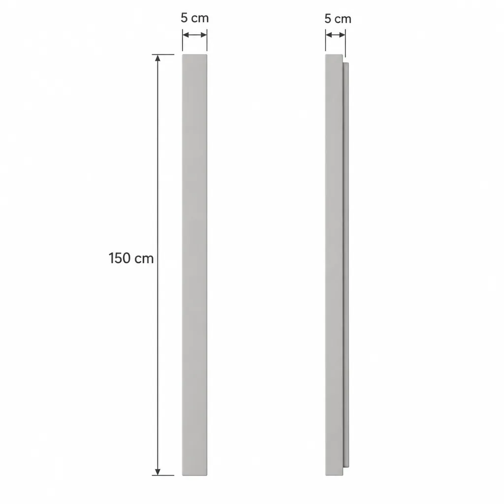 Applique EXTY, linea di luce LED in alluminio – disegno tecnico con misure altezza 150 cm, larghezza e profondità 5 cm