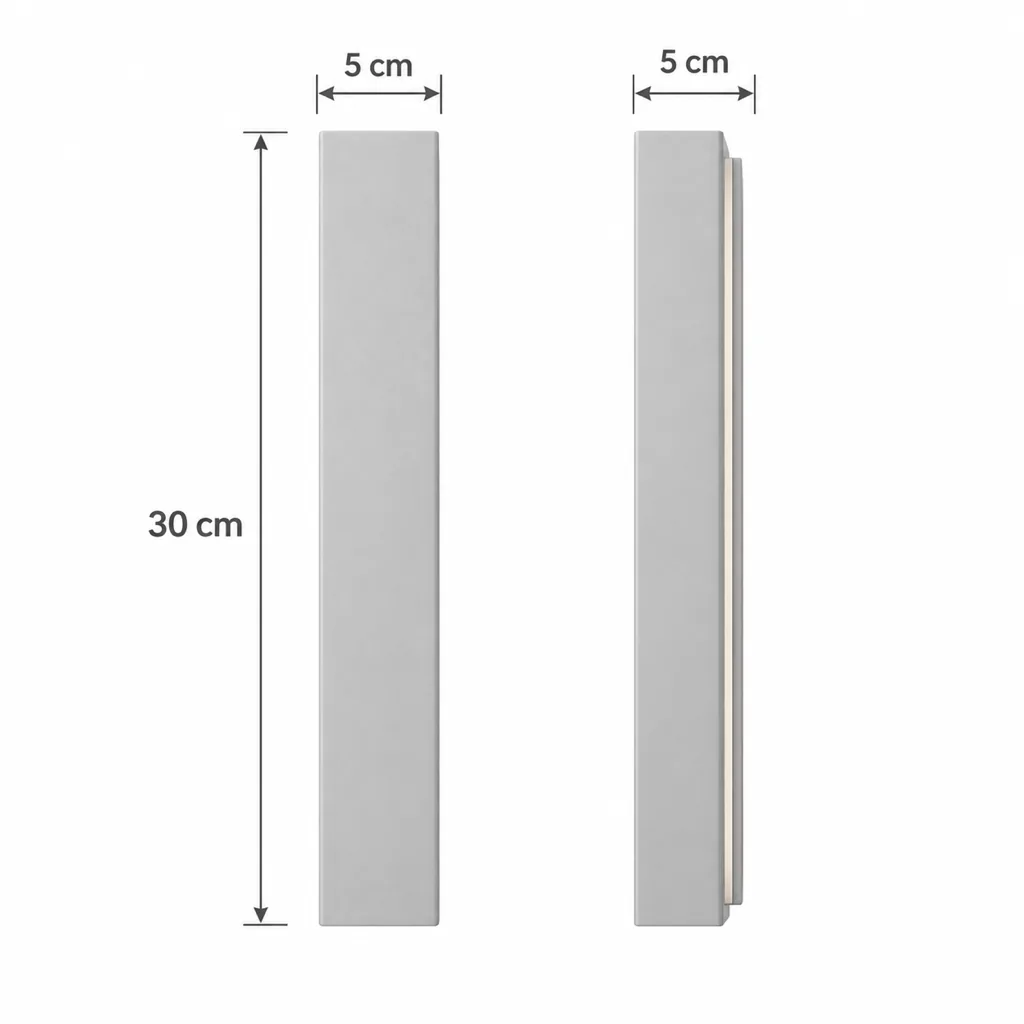 Applique EXTY, linea di luce LED in alluminio – disegno tecnico con misure altezza 30 cm, larghezza e profondità 5 cm