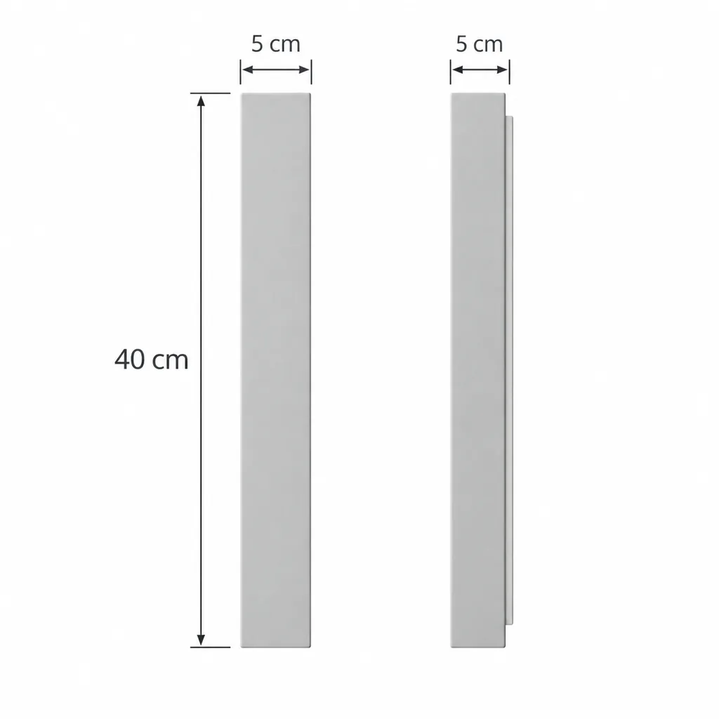 Applique EXTY, linea di luce LED in alluminio – disegno tecnico con misure altezza 40 cm, larghezza e profondità 5 cm