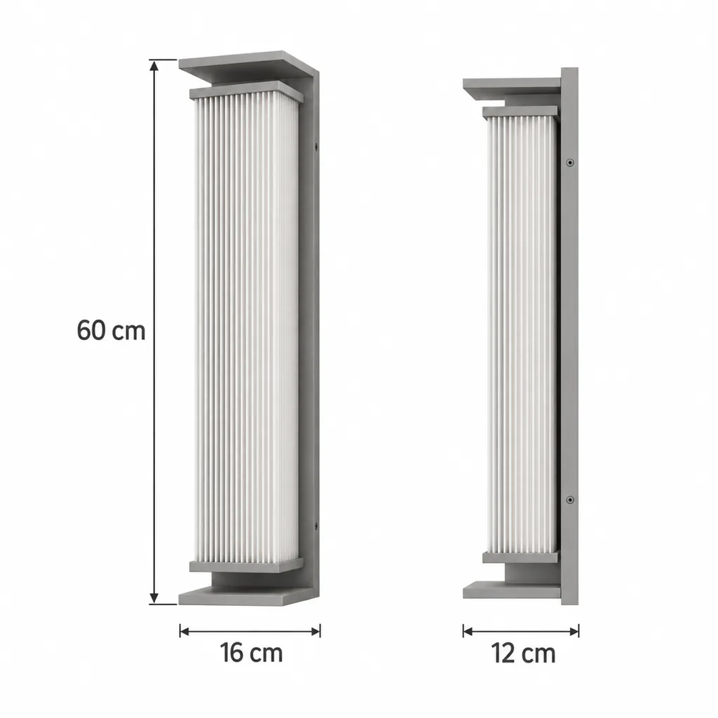 Applique XEDA, colonna LED con diffusore rigato, 4 dimensioni – disegno tecnico con misure, 60 x 16 x 12 cm
