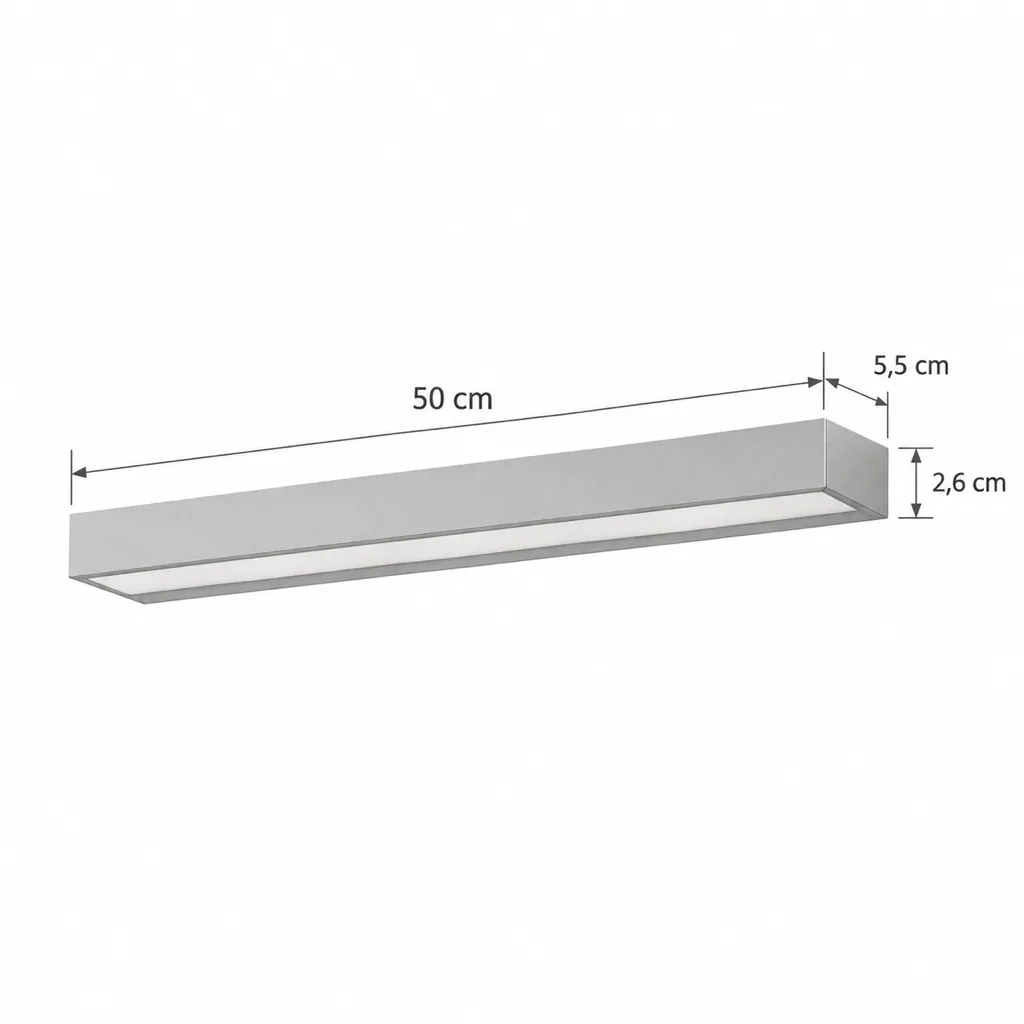 Wandlampe CHESTER, Lineare LED-Wandleuchte aus Aluminium – Masszeichnung 50 cm