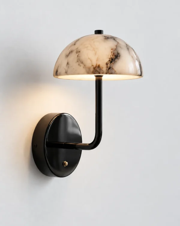 Applique SANO, cupola in marmo su braccio curvo, LED – cupola in marmo con braccio nero, foto prodotto