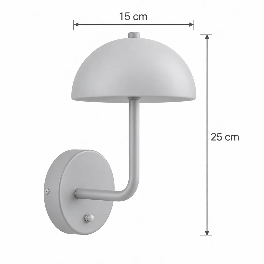 Applique SANO, cupola in marmo su braccio curvo, LED – disegno tecnico con misure larghezza 15 cm, altezza 25 cm