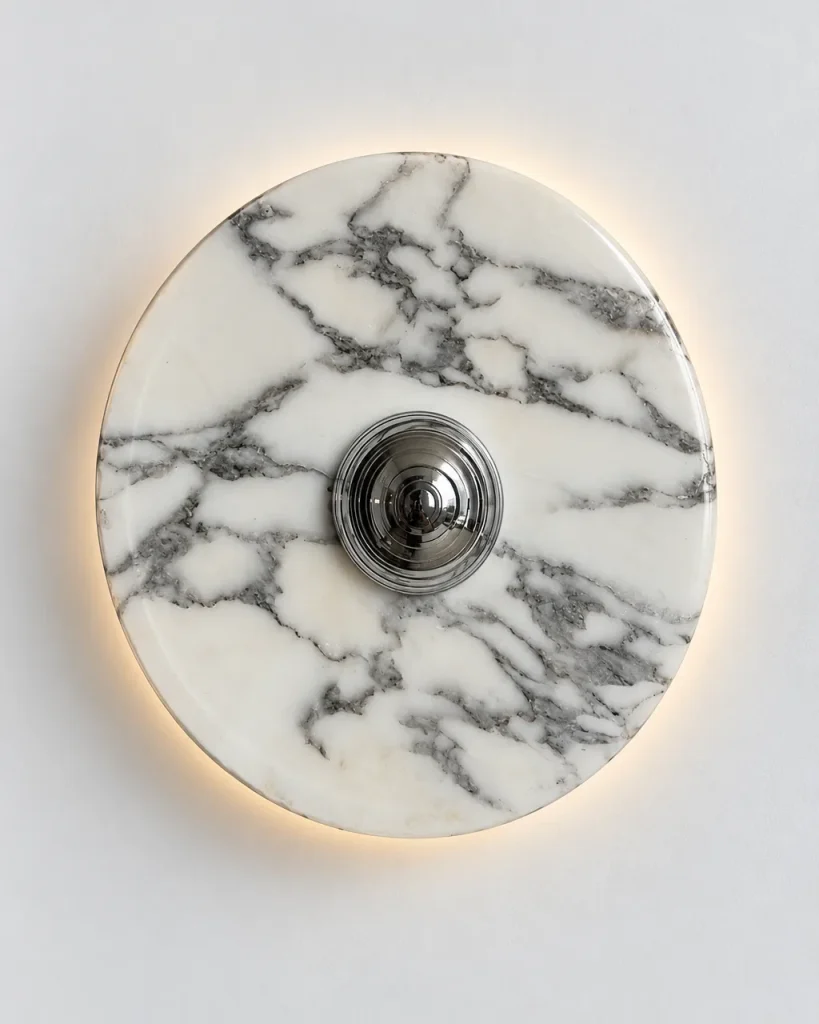 Wandlampe MINA, Runde Scheibe aus weissem Marmor – Chrom, Produktfoto