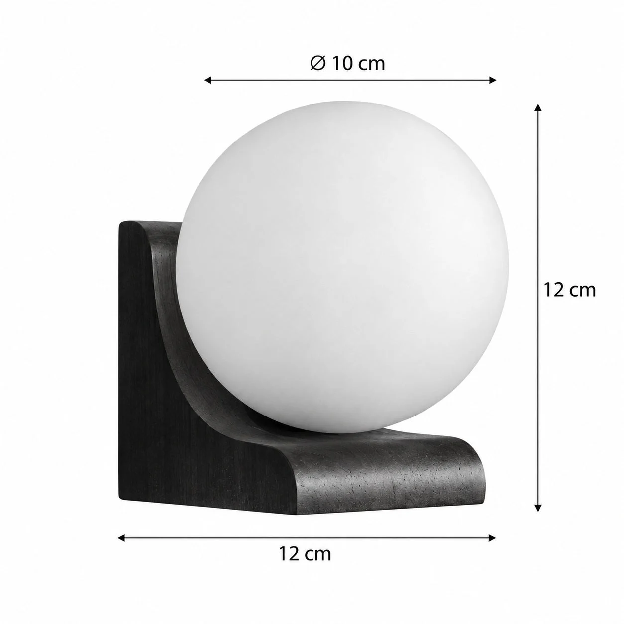DOUAN Wandleuchte – Masszeichnung, Höhe 12 cm, Kugeldurchmesser 10 cm
